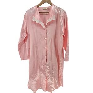 Vtg Victoria's Secret Gold Label Pink Satin Sleep Shirt Lace Collar Coquette M